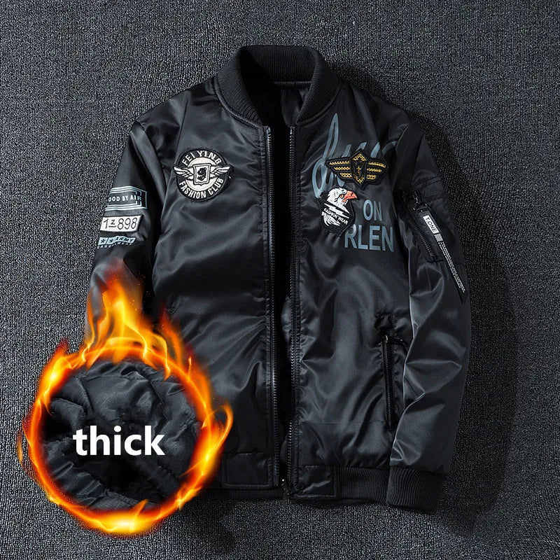 Winter Bomber Jacket Men Military Pilot Jacket Badge Fashion Double Side Wear Motorcycle Jacket Autumn Youth Men Clothing Pocket