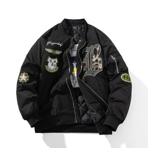 Autumn Winter Pilot Jacket Men Women Badge Star Vintage Bomber Jacket Embroidery Men Fashion Hip Hop Windbreaker Coat Streetwear