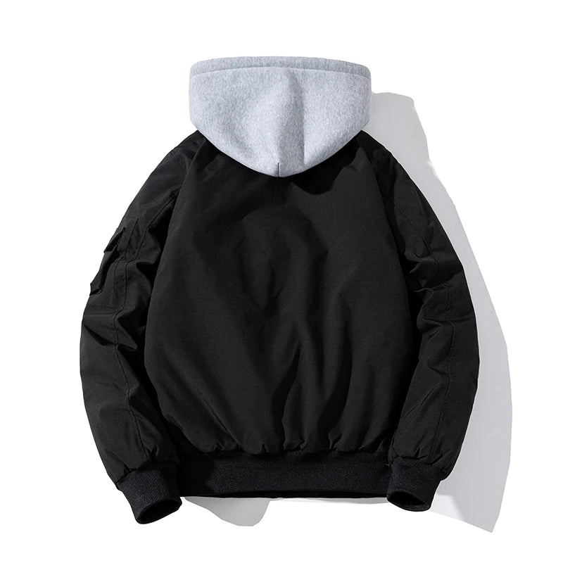 Men Bomber Jacket Autumn Winter Pilot Jacket Women Fashion Solid Baseball Coat Hooded Couple Windbreaker Pocket Streetwear Pink