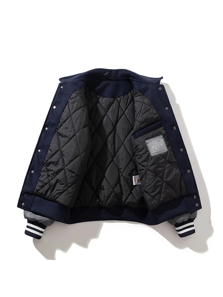 Winter Fashion Varsity Jacket Man Leather Sleeves Letter Embroidery Hip Hop Woolen Coat Women Vintage Thick Warm American Button