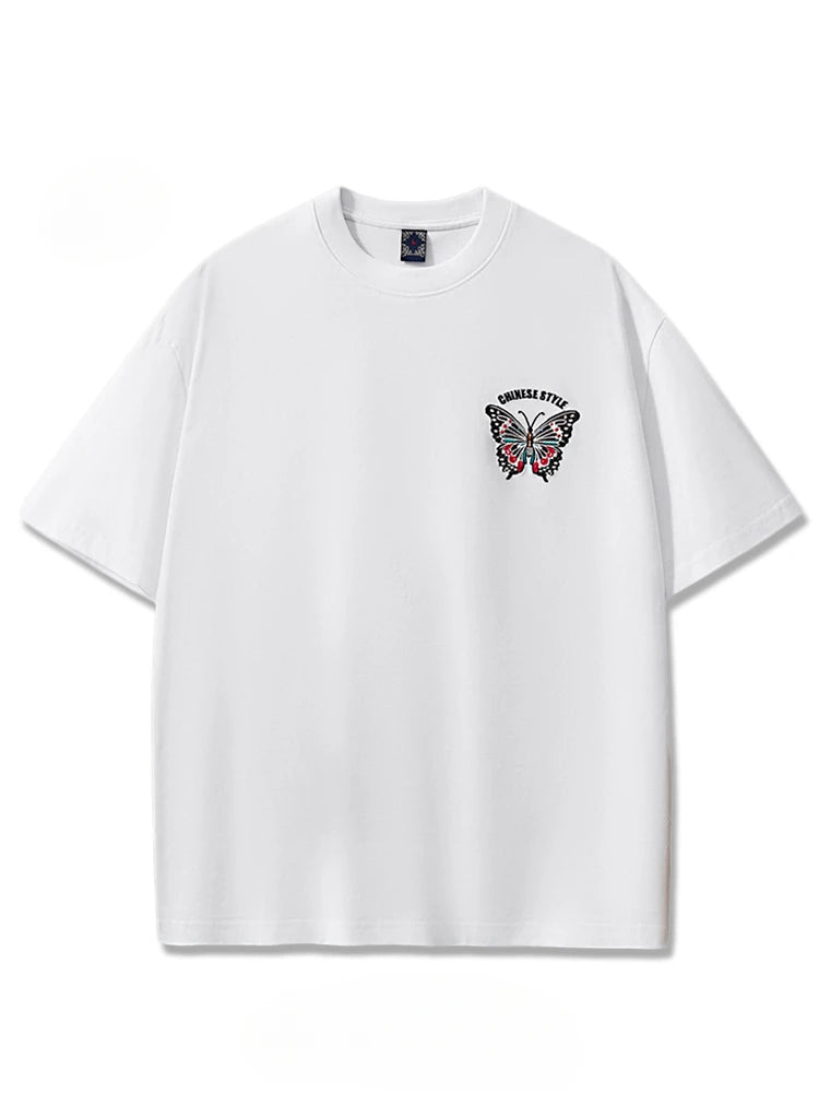 Summer Embroidery T Shirt Men Butterfly Harajuku T Shirt Women Fashion Graphic Tees Short Sleeve High Street Couple Clothes 2025