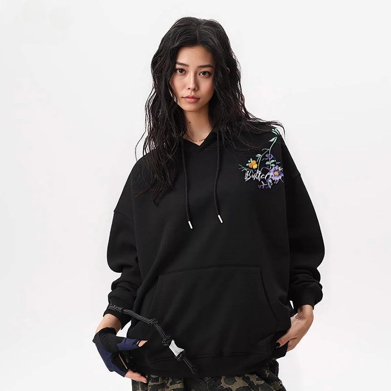 Hip Hop Hoodies Man Butterfly Embroidery Hoodies Women Oversize Hooded Sweatshirt Fashion Flower High Street Fashion Hoody 2025
