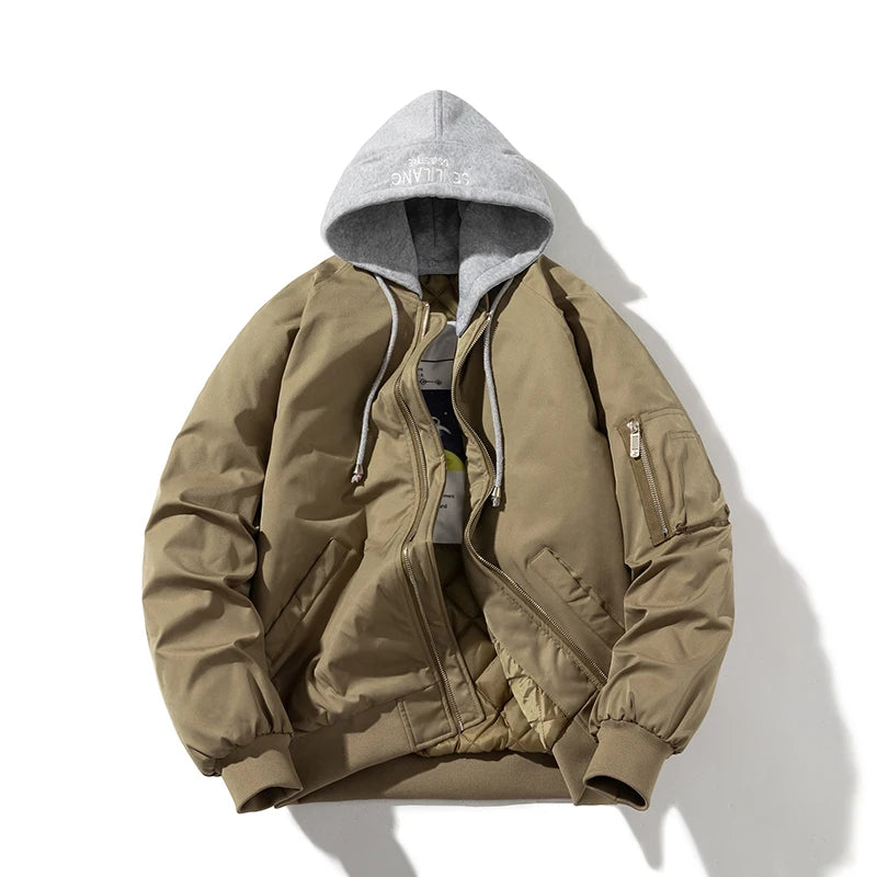 Autumn Winter Pilot Jacket Military Solid Ma1 Bomber Jacket Men Women American Vintage Coat Casual Hooded Windbreaker Pocket