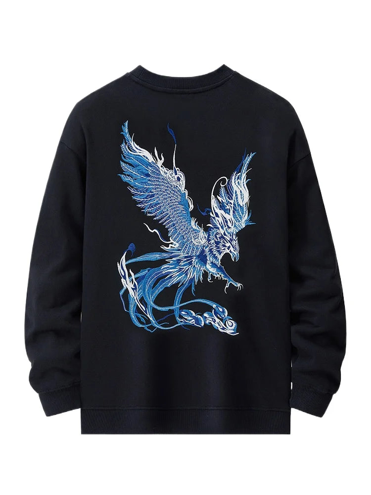 Men Embroidery Hoodies Pullover Phoenix Harajuku Crewneck Sweatshirt Women Cotton Chinese Fashion Streetwear Vintage Hoodies