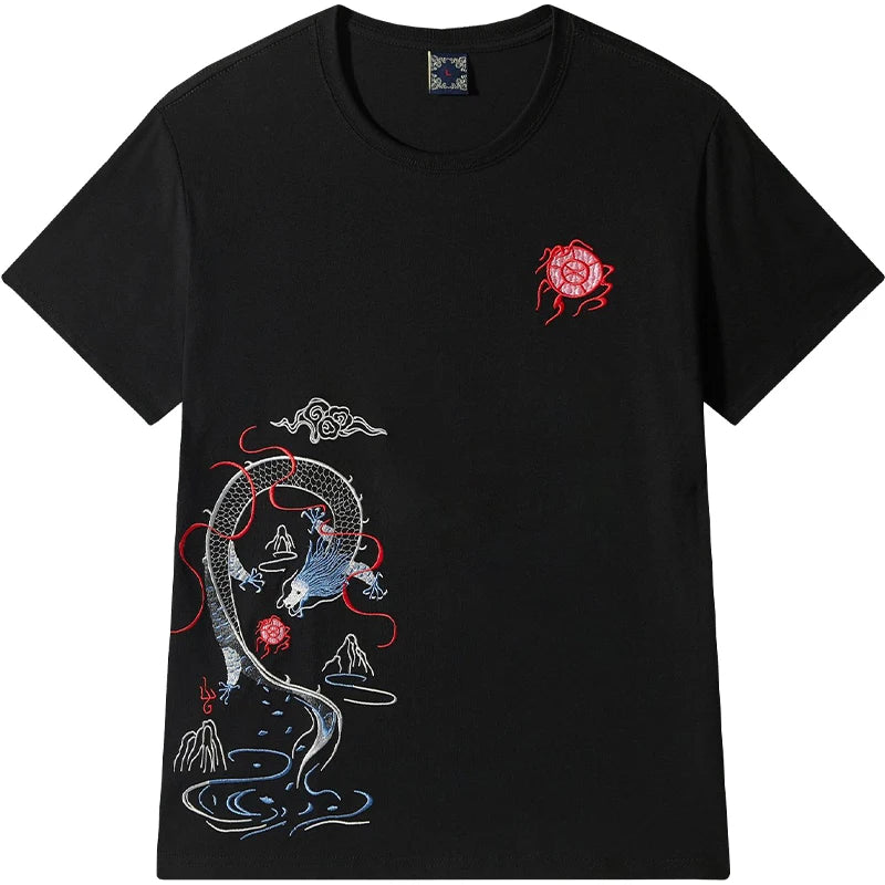 Summer Embroidery T Shirt Man Vintage T Shirt Men Hip Hop Graphic Tees Short Sleeve Cotton Casual Cool Streetwear Youth Male