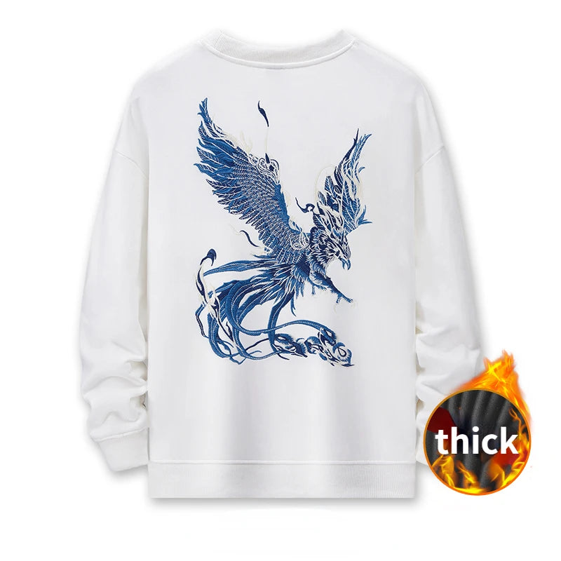 Men Embroidery Hoodies Pullover Phoenix Harajuku Crewneck Sweatshirt Women Cotton Chinese Fashion Streetwear Vintage Hoodies