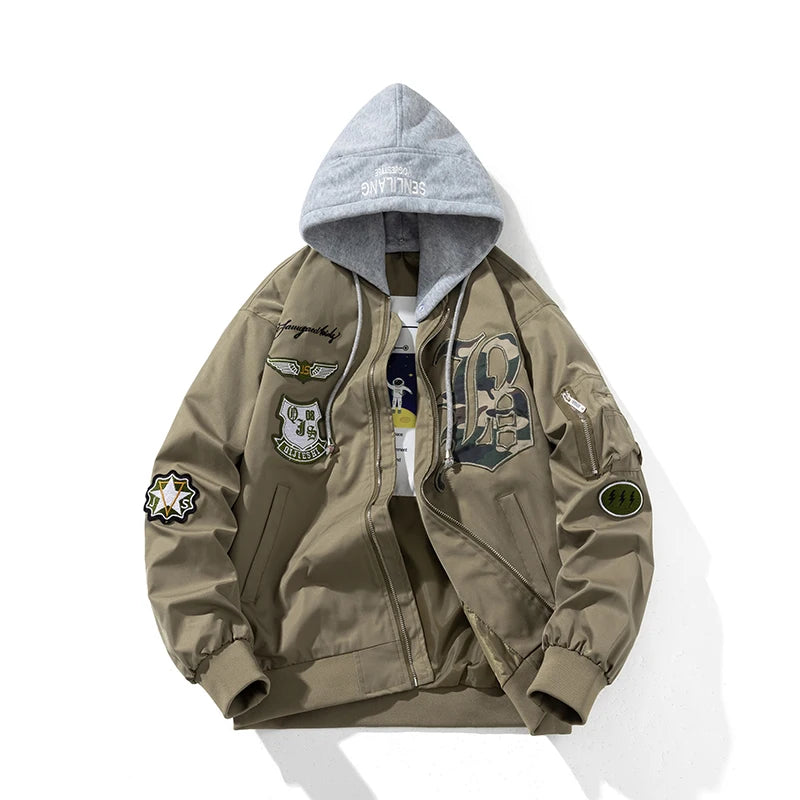 Autumn Winter Pilot Jacket Men Women Badge Star Vintage Bomber Jacket Embroidery Men Fashion Hip Hop Windbreaker Coat Streetwear