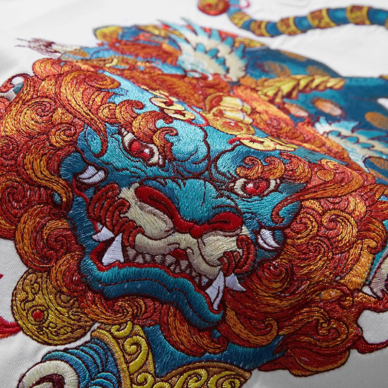 Men Summer Cotton T Shirt Embroidery Animal Chinese Oversize T Shirt O Neck Short Loose Tees Top Men Hipster High Quality 5XL