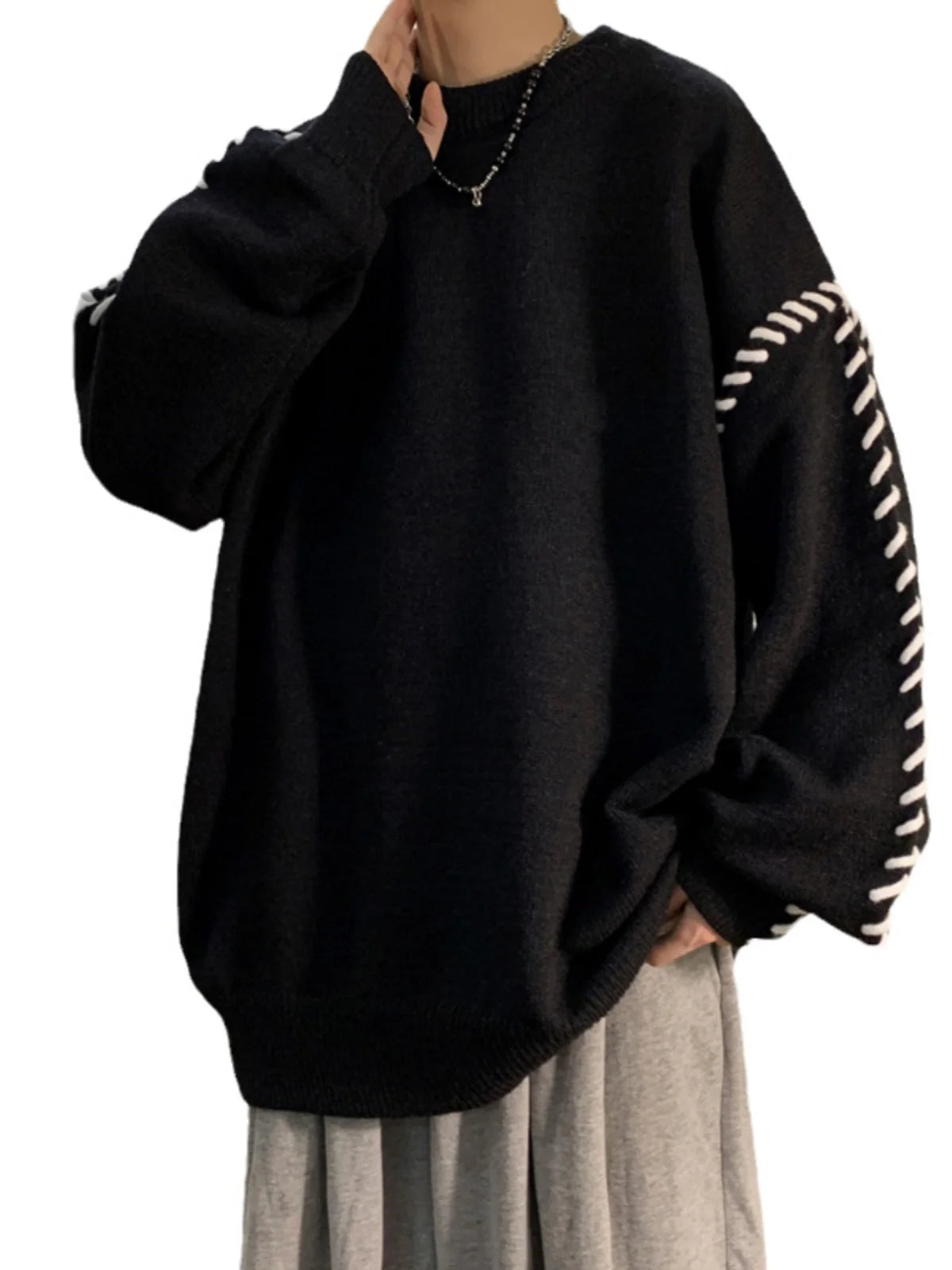 Autumn Fashion Vintage Knitted Sweater Men Hip Hop Sweater Knitwear Sweater Harajuku Japanese Solid Color Casual Pullover Male