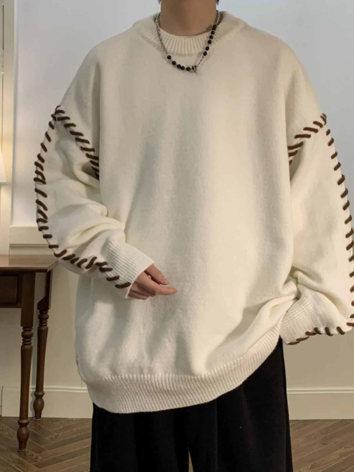 Autumn Fashion Vintage Knitted Sweater Men Hip Hop Sweater Knitwear Sweater Harajuku Japanese Solid Color Casual Pullover Male