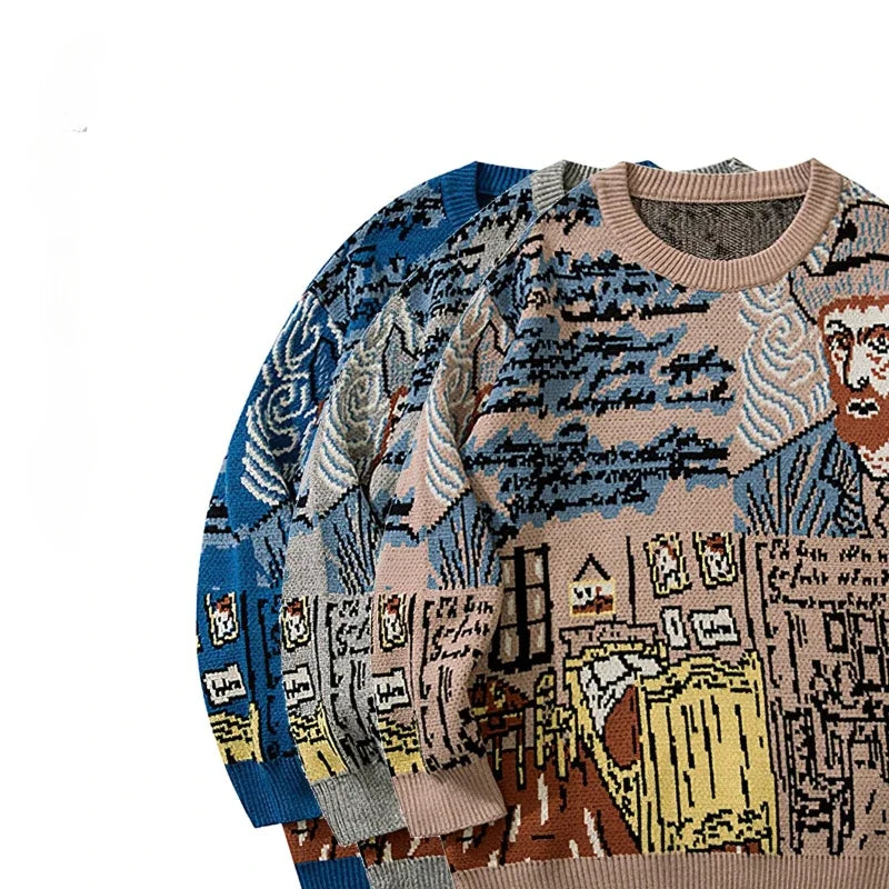 Vintage Cartoon Sweater Men Harajuku Knitted Character Sweater Cacual Knitwear Jacquard O Neck Pullover Men Clothes Unisex 2023