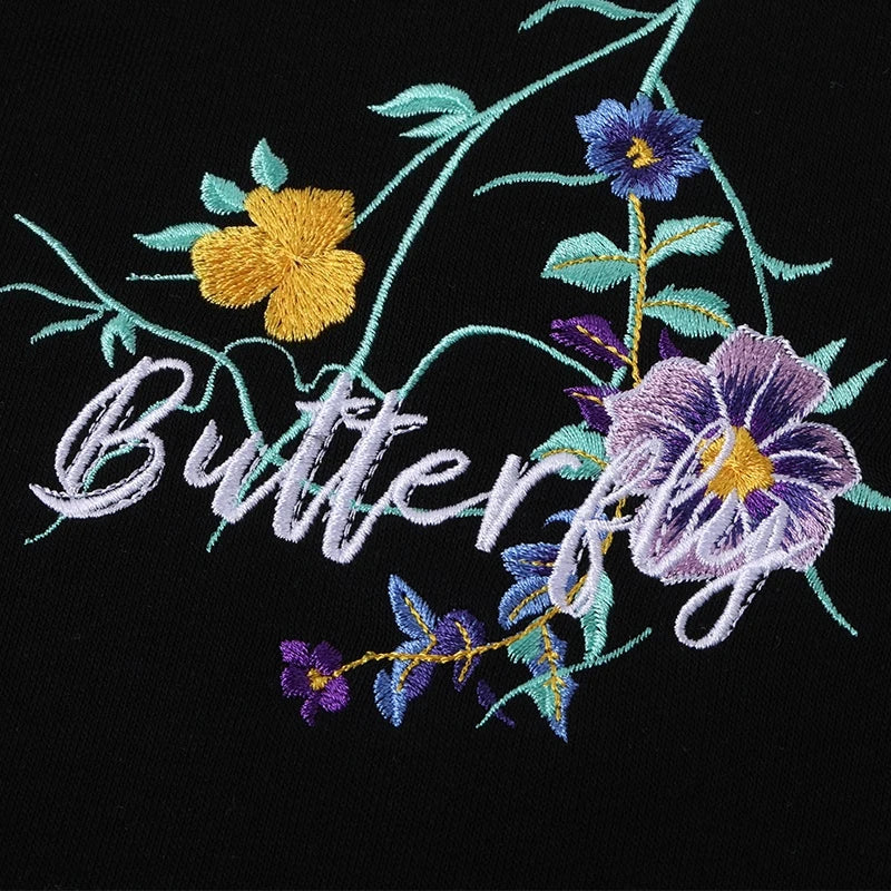 Hip Hop Hoodies Man Butterfly Embroidery Hoodies Women Oversize Hooded Sweatshirt Fashion Flower High Street Fashion Hoody 2025