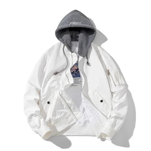 Men Bomber Jacket Solid Autumn Winter Pilot Jacket Women Vintage Fashion Hooded Baseball Coat Casual Windbreak Parkas Red Pink