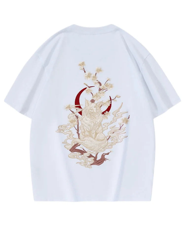 Summer Vintage T Shirt Men Fashion Embroidery T Shirt Women Harajuku Graphic T Shirts Fox Chinese Short Sleeve Loose Cool Unisex