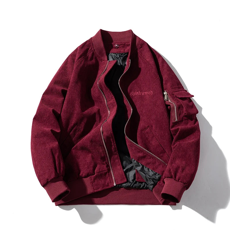 Fashion Bomber Jacket Man Vintage Letter Embroidery Pilot Jacket Women Solid Cotton Corduroy Autumn Winter Coat Hooded Designer