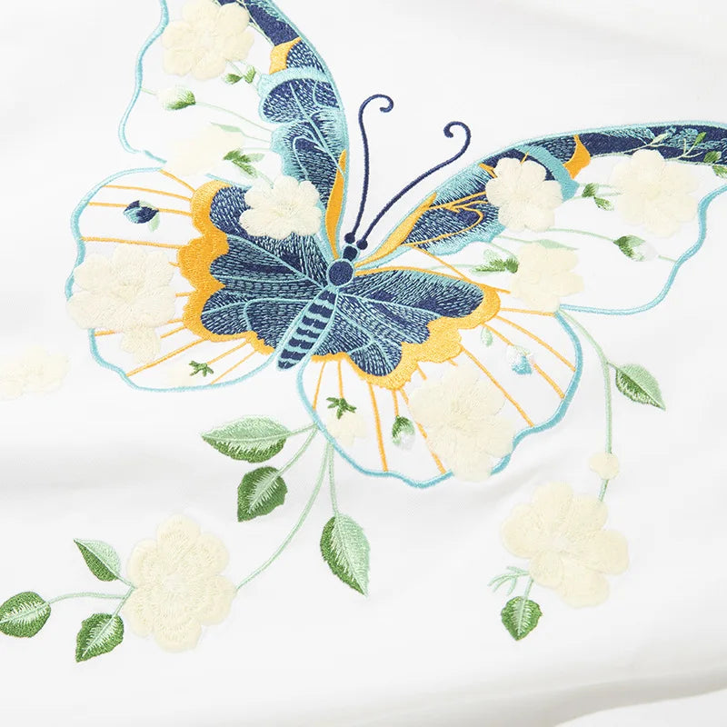 Men Embroidery T Shirt Flower Butterfly Graphic T Shirts Women Fashion Streetwear Designer Tees Cotton O Neck High Street 2025