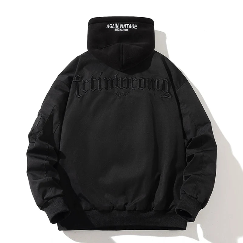Autumn Winter Pilot Jacket Men Air Force Bomber Jacket Vintage Letter Embroidery Jacket Hip Hop Baseball Coat Hooded Casual 2023