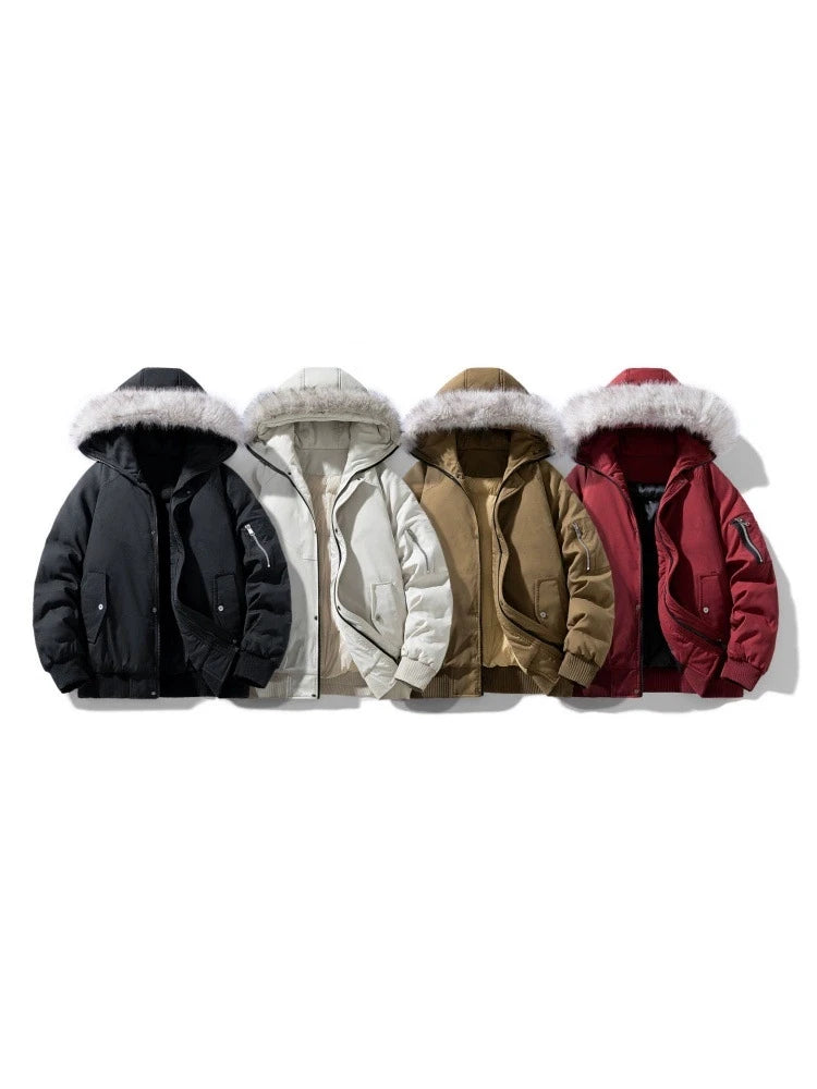 Winter Bomber Jacket Man Fashion Fur Collar Solid Pilot Jacket Women Thick Warm Outwear Parkas Coat Hooded Original Korean 2025