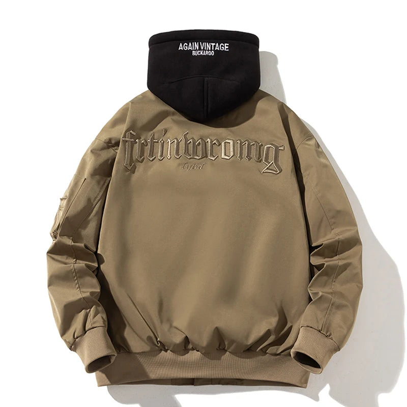Autumn Winter Pilot Jacket Men Air Force Bomber Jacket Vintage Letter Embroidery Jacket Hip Hop Baseball Coat Hooded Casual 2023