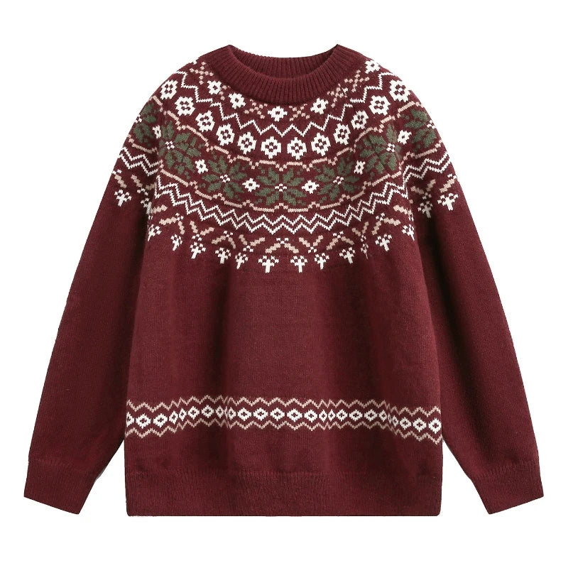 Knitted Sweater Man Vintage Jacquard Fashion Sweater Men Women Casual Knitwear Loose American Knit Sweater Couple Streetwear