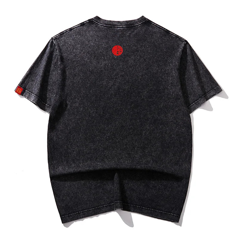 Vintage Hip Hop T Shirt Man Embroidery Washed T-shirt Women Chinese Carp Loose Harajuku Tees Short Sleeve Designer Streetwear