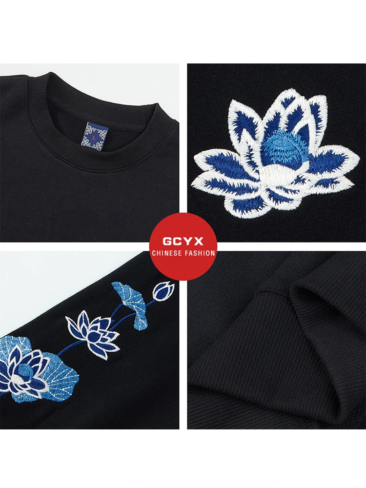 Men Embroidery Hoodies Pullover Phoenix Harajuku Crewneck Sweatshirt Women Cotton Chinese Fashion Streetwear Vintage Hoodies