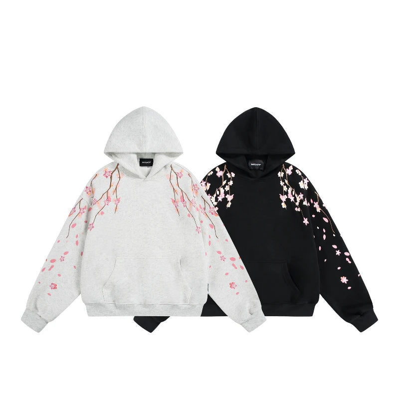 Embroidery Hoodies Man Flower Fashion Harajuku Hoodies Women Casual Loose Hoody American Sweatshirt Hooded Pullover Oversize