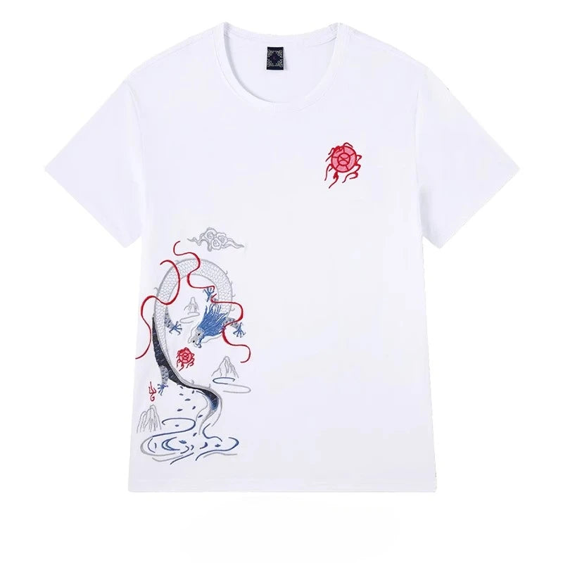 Summer Embroidery T Shirt Man Vintage T Shirt Men Hip Hop Graphic Tees Short Sleeve Cotton Casual Cool Streetwear Youth Male