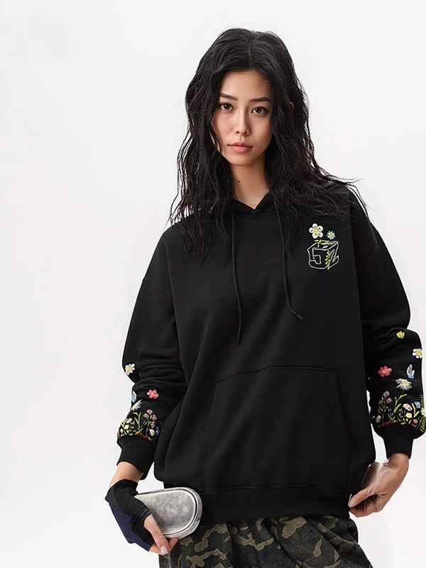Fashion Hoodies Men Oversize Flower Embroidery Hoodies Women Casual Hooded Sweatshirt Loose Unisex Hoody Designer Streetwear