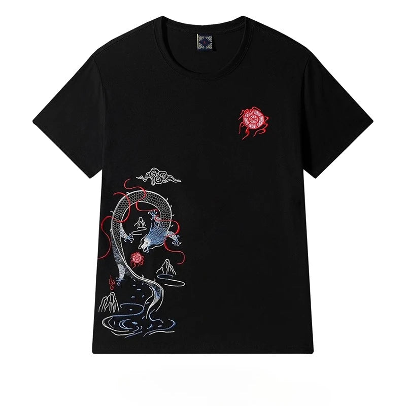 Summer Embroidery T Shirt Man Vintage T Shirt Men Hip Hop Graphic Tees Short Sleeve Cotton Casual Cool Streetwear Youth Male