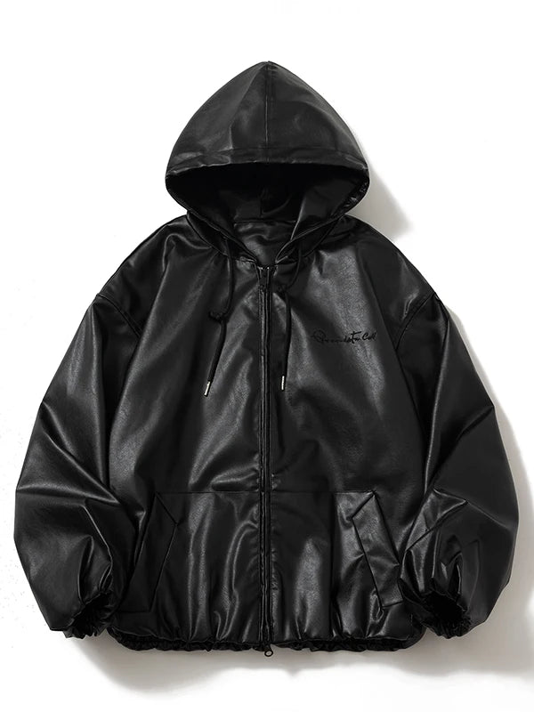 Leather Jacket Men Baggy Vintage Hip Hop Leather Coat Man Casual Autumn Winter Warm Moto Motorcycle Jacket High Street Black