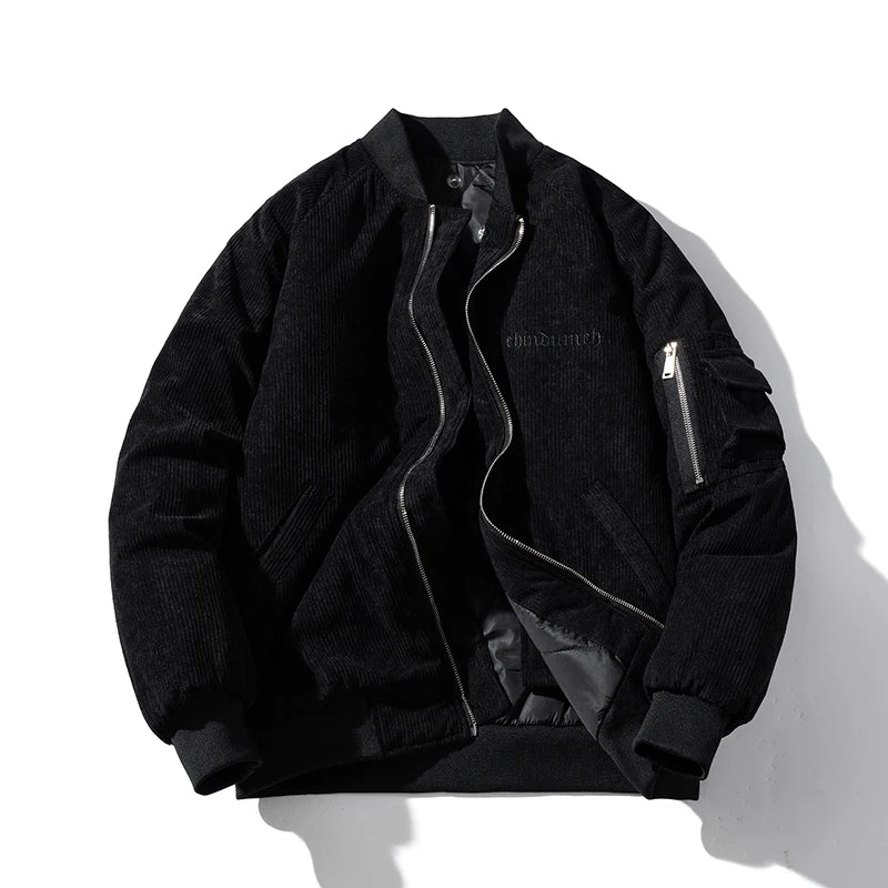 Fashion Bomber Jacket Man Vintage Letter Embroidery Pilot Jacket Women Solid Cotton Corduroy Autumn Winter Coat Hooded Designer