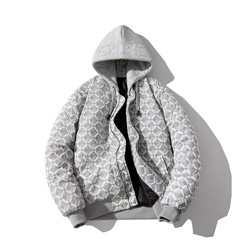 Men Bomber Jacket Women Winter Polit Basketball Jacket Hooded Solid Thick Jacquard American Couple Parkas Coat Unisex Streetwear