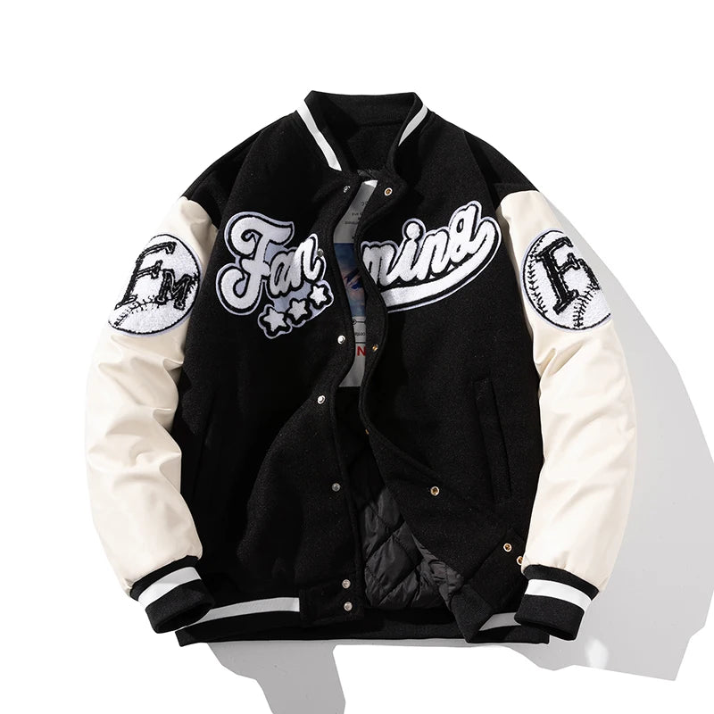 Winter Letter Baseball Jacket Men Women American Varsity Jacket Thick Warm Patchwork Hip Hop Coat Button Leather Sleeve Flocking