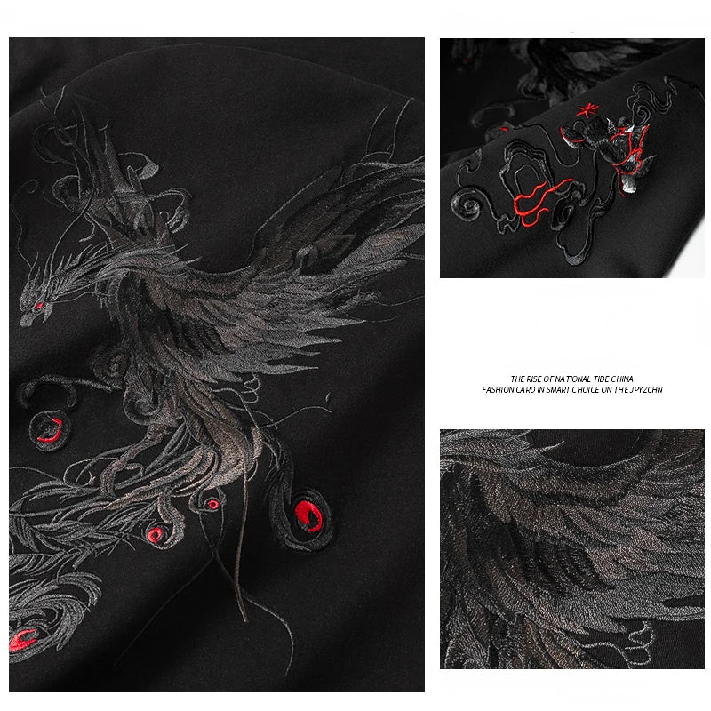 Vintage Embroidery T Shirt Men Phoenix Japanese T Shirt Men Cotton Short Sleeve Casual Summer Tops Youth Streetwear Big Size