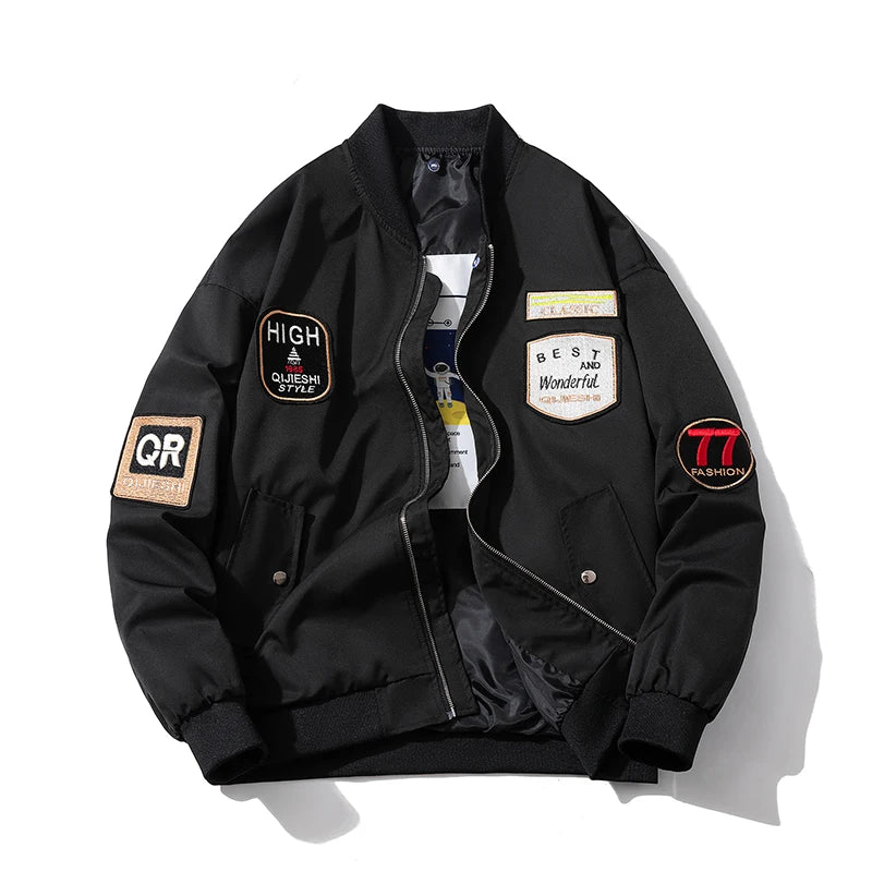 Vintage Bomber Jacket Man Badge Army Pilot Jacket Mens Military Letter American Motorcycle Coat Hooded Winter Parkas Streetwear