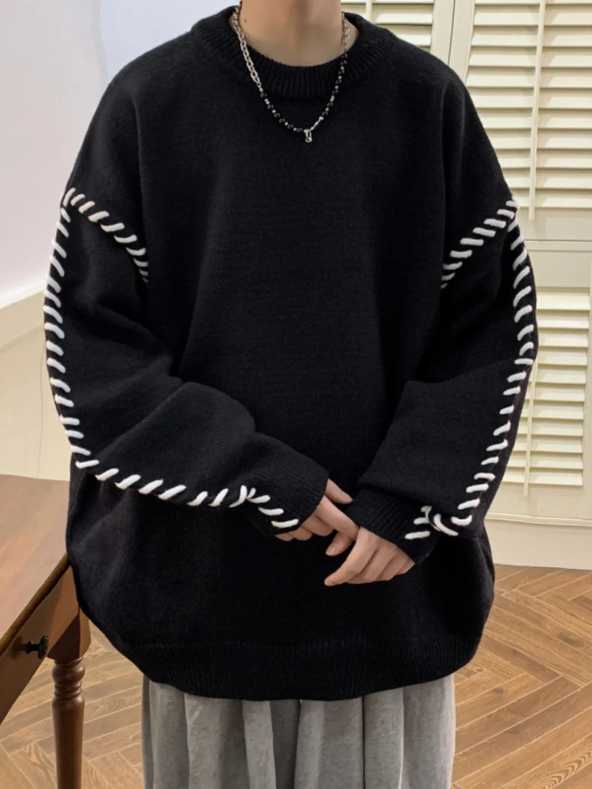 Autumn Fashion Vintage Knitted Sweater Men Hip Hop Sweater Knitwear Sweater Harajuku Japanese Solid Color Casual Pullover Male