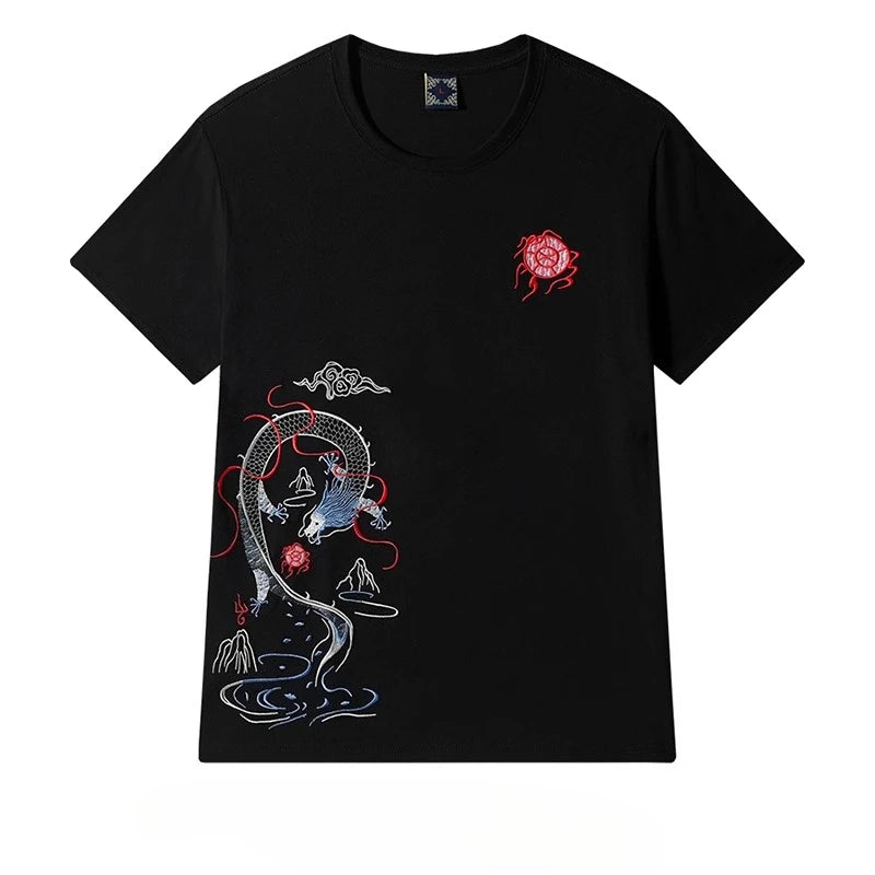 Summer Embroidery T Shirt Man Vintage T Shirt Men Hip Hop Graphic Tees Short Sleeve Cotton Casual Cool Streetwear Youth Male
