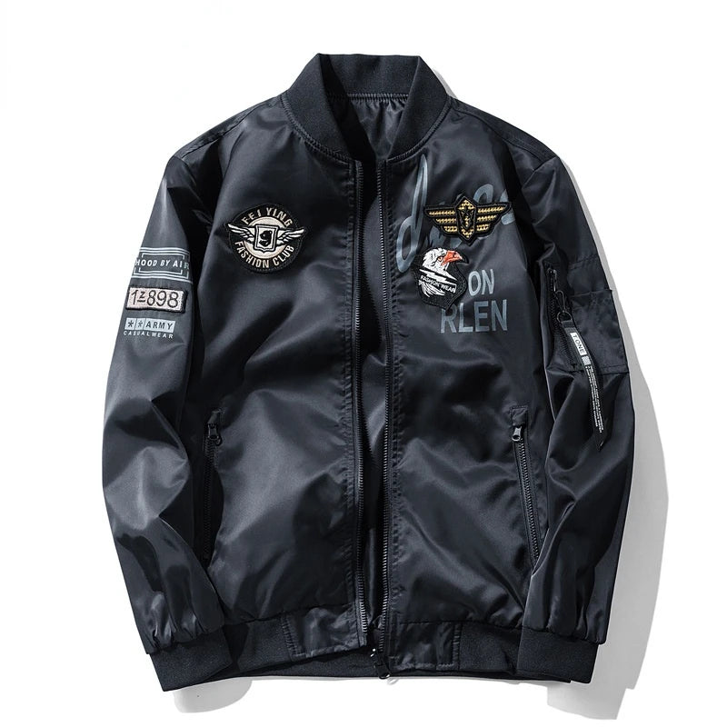 Winter Bomber Jacket Men Military Pilot Jacket Badge Fashion Double Side Wear Motorcycle Jacket Autumn Youth Men Clothing Pocket