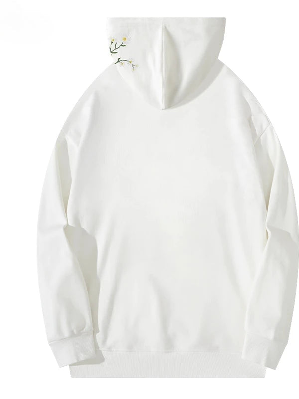 Casual Harajuku Hoodies Man Daisy Butterfly Embroidery Hoodies Women Oversize Hooded Sweatshirts Loose Couple Hoody Pullover