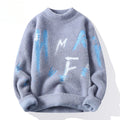 Winter Knitted Sweater Men Letter Fashion Casual Sweater Knitwear Warm Letter Mock Neck Pullover Men Clothing Korean Youth 2023