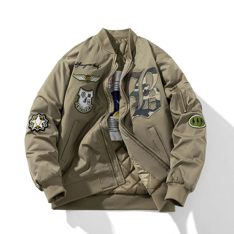 Autumn Winter Pilot Jacket Men Women Badge Star Vintage Bomber Jacket Embroidery Men Fashion Hip Hop Windbreaker Coat Streetwear