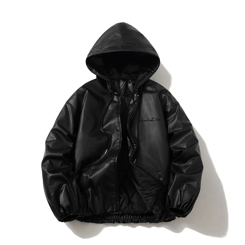 Leather Jacket Men Baggy Vintage Hip Hop Leather Coat Man Casual Autumn Winter Warm Moto Motorcycle Jacket High Street Black