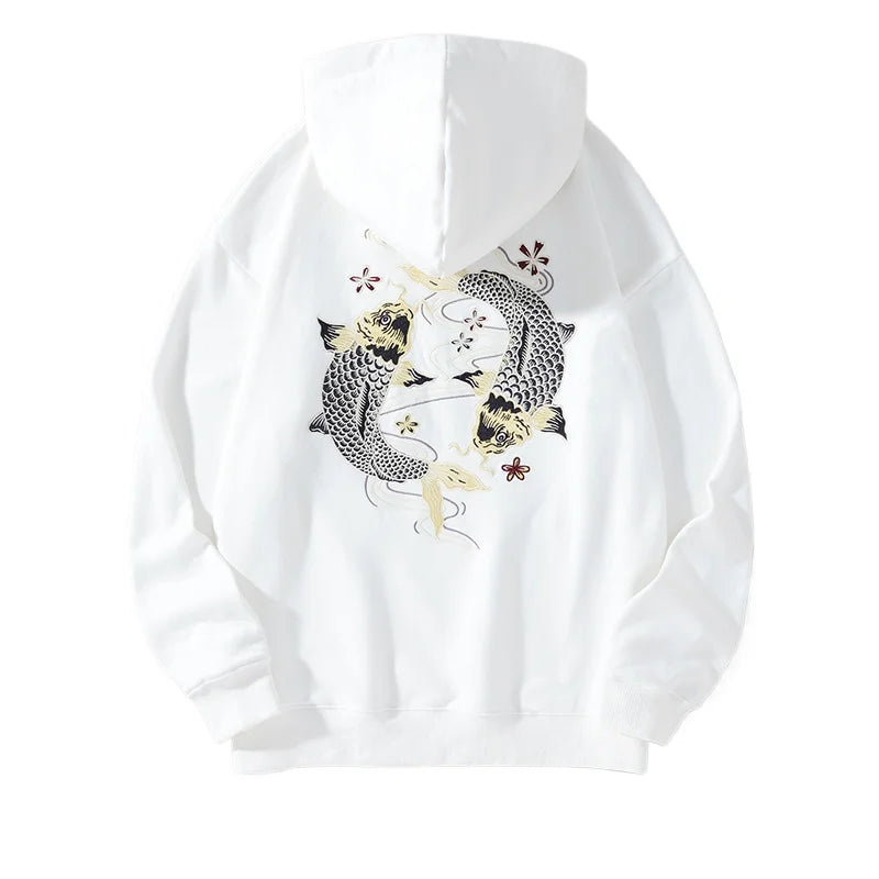 Autumn Embroidery Hoodies Men Women Chinese Carp Casual Crewneck Sweatshirt Cotton Fashion Hooded Hoodies Harajuku Unisex Male