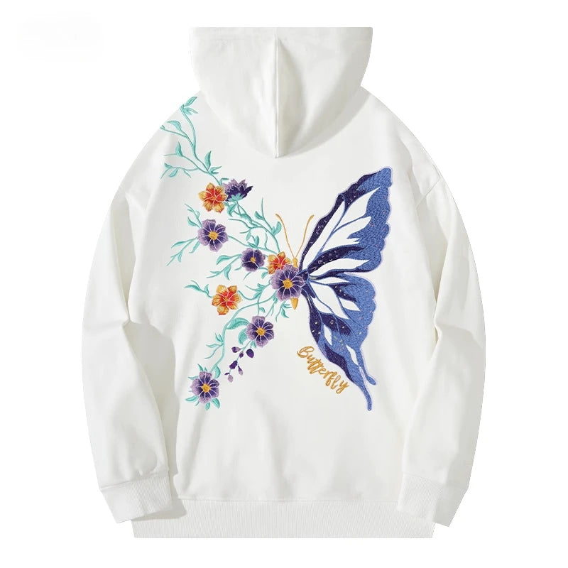 Hip Hop Hoodies Man Butterfly Embroidery Hoodies Women Oversize Hooded Sweatshirt Fashion Flower High Street Fashion Hoody 2025