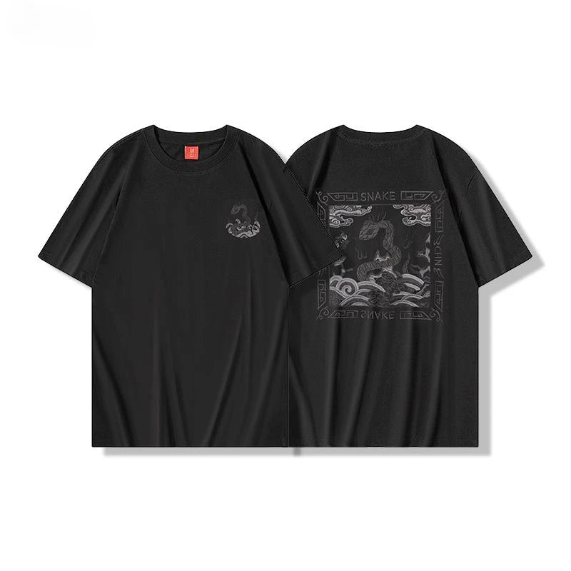 Embroidery T Shirt Men Snake Vintage T Shirt Women Chinese Graphic Tees Cotton Short Sleeve Casual Streetwear Harajuku Unisex