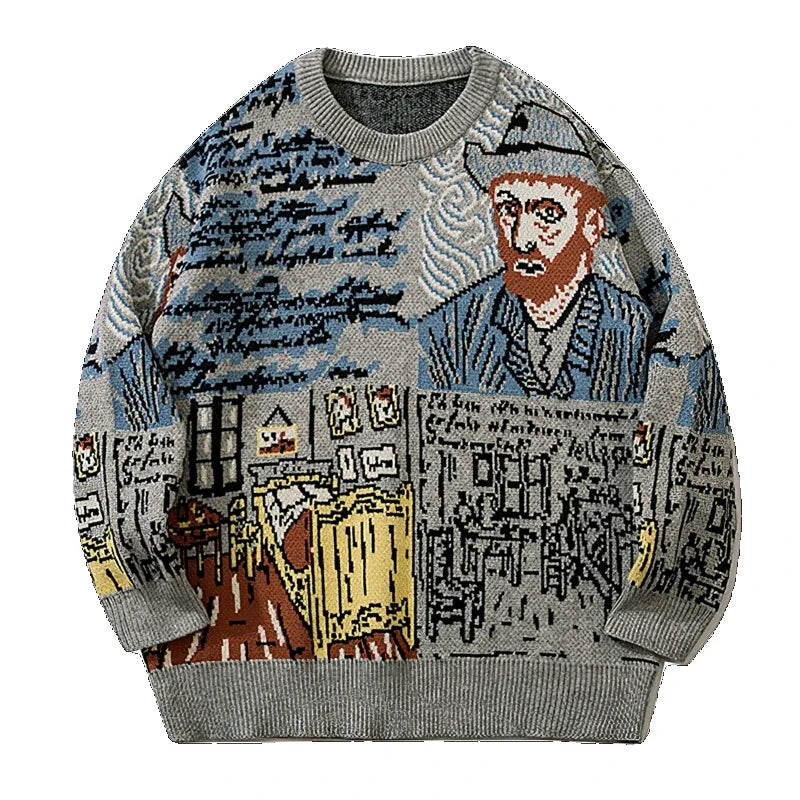 Vintage Cartoon Sweater Men Harajuku Knitted Character Sweater Cacual Knitwear Jacquard O Neck Pullover Men Clothes Unisex 2023