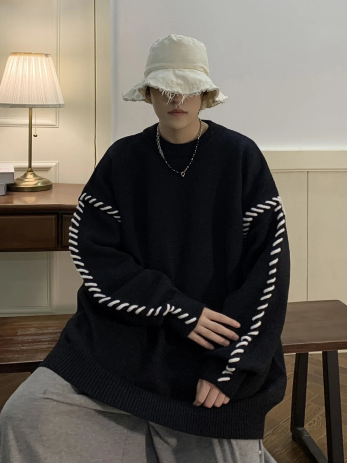 Autumn Fashion Vintage Knitted Sweater Men Hip Hop Sweater Knitwear Sweater Harajuku Japanese Solid Color Casual Pullover Male