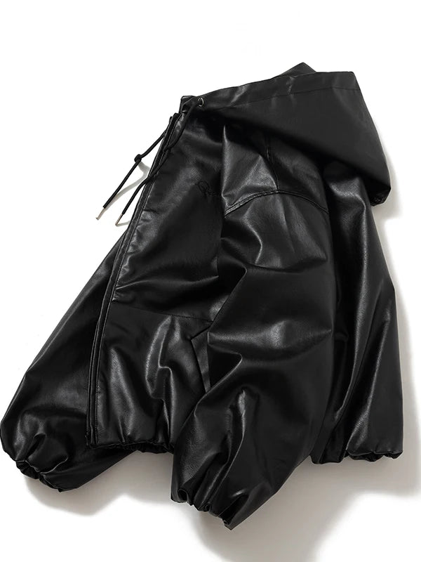 Leather Jacket Men Baggy Vintage Hip Hop Leather Coat Man Casual Autumn Winter Warm Moto Motorcycle Jacket High Street Black