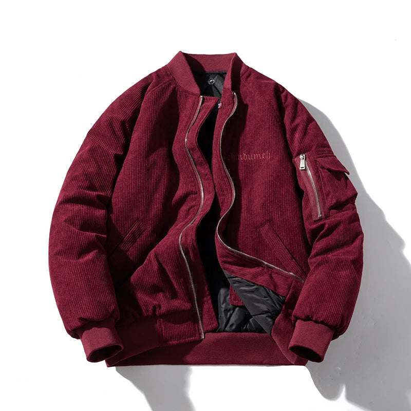 Fashion Bomber Jacket Man Vintage Letter Embroidery Pilot Jacket Women Solid Cotton Corduroy Autumn Winter Coat Hooded Designer